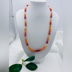 Natural Fire Opal 925 Adjustable Sterling Silver Necklace Fire Opal